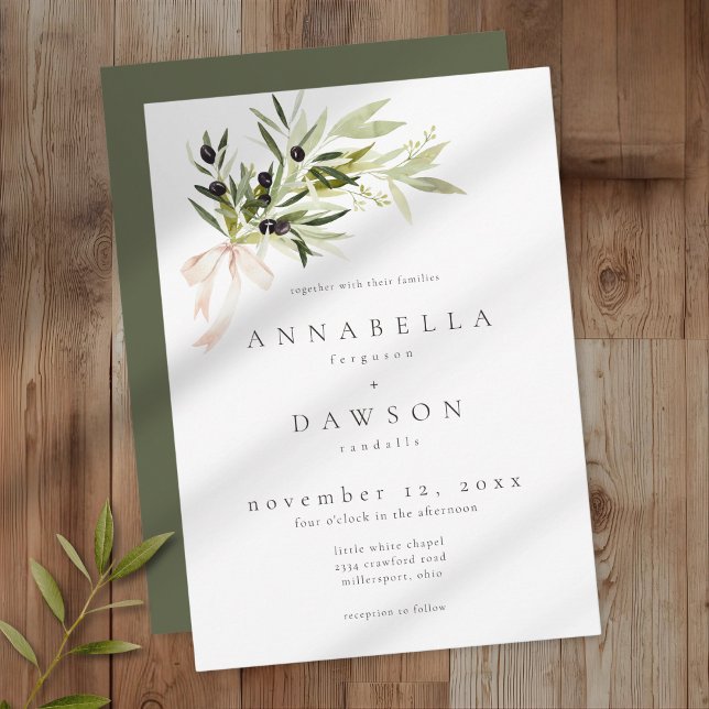 Convite Olive Branch Watercolor Elegant Minimalist Wedding (Criador carregado)