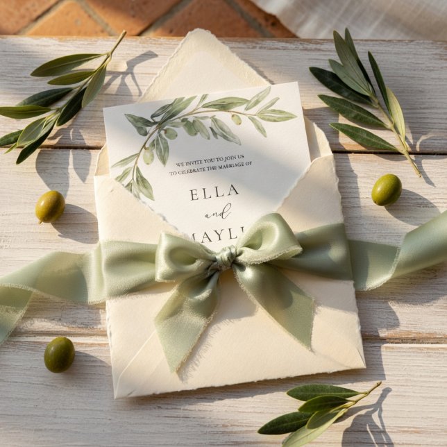 Convite Olive Branch Wedding Invitation | Mediterranean  (Criador carregado)