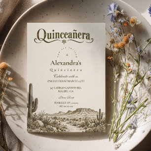 Convite Olive Cactus Deserto Ocidental Quinceañera