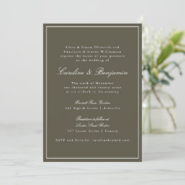 Convite Olive Classic Border Script Elegant Wedding RSVP