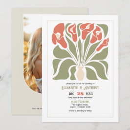 Convite Olive & Coral Clay Floral Abstrato Boho Casamento