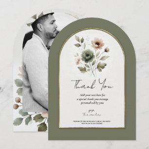 Convite Olive Desbotada Dourado Floral Agradecimento Aquar