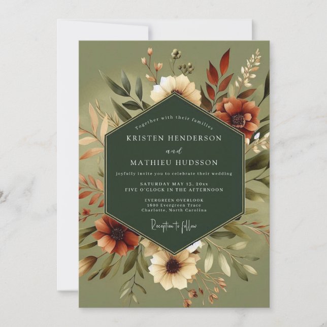 Convite Olive Earthy Autumnal Wedding (Frente)