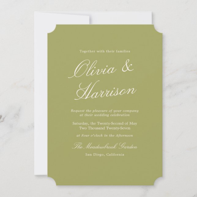 Convite Olive Estate Calligraphy Wedding Invitation (Frente)