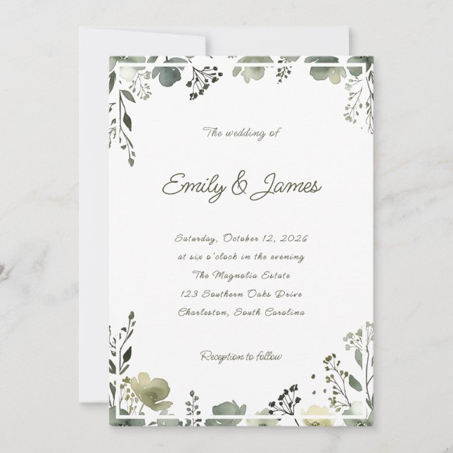 Convite Olive Floral Wedding (Frente)