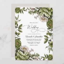 Convite Olive Green and Neutral Floral Wedding QR Code