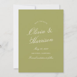 Convite Olive Green Calligraphy Wedding Save The Date Card