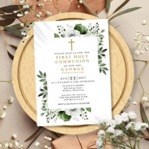 Olive Green Floral Modern Primeira Comunhão Sagrad