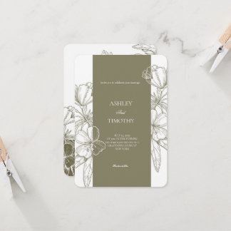 Convite Olive Green Minimalist Floral Wedding Invitation