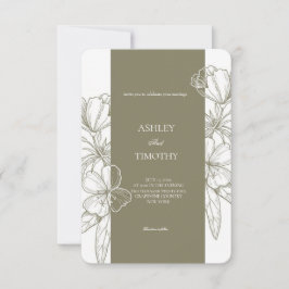 Convite Olive Green Minimalist Floral Wedding Invitation