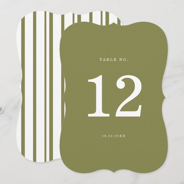 Convite Olive Green Modern Die-Cut Table Number (Frente/Verso)