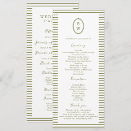 Convite Olive Green Modern Wedding Program Card