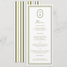 Convite Olive Green Monogram Long Wedding Menu Card