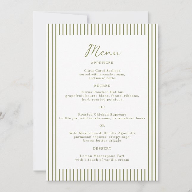 Convite Olive Green Monogram Wedding Menu Card (Frente)
