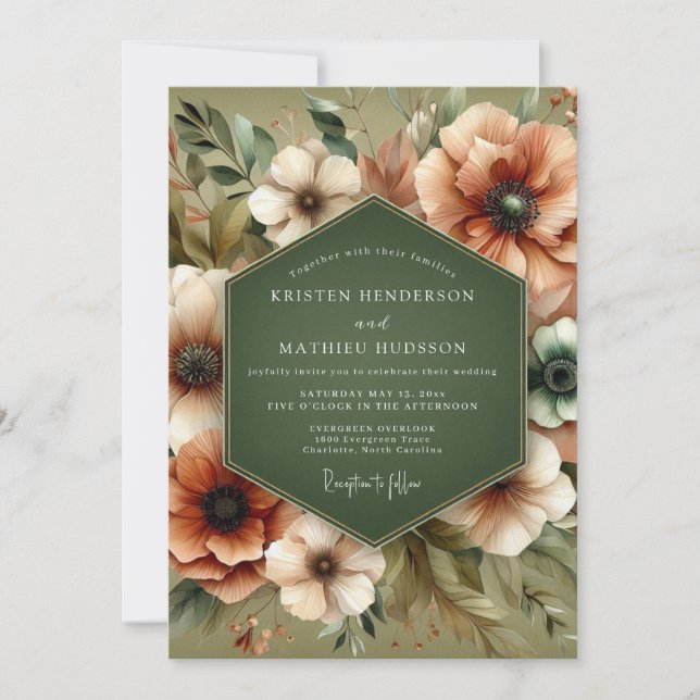Convite Olive Green Rustic Bloom Wedding (Frente)