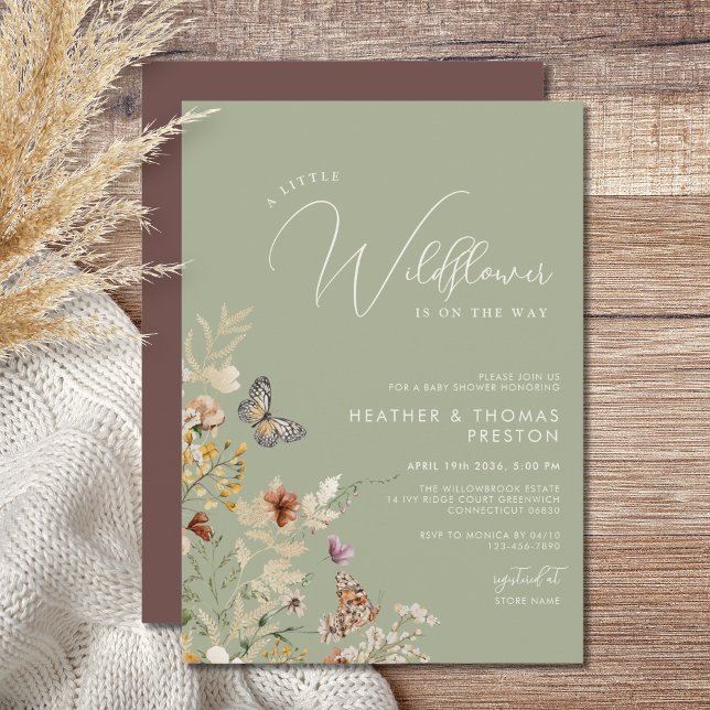Convite Olive Green Rustic Wildflower Baby Shower (Criador carregado)