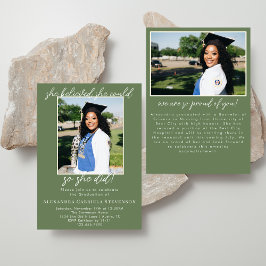 Convite Olive Green Simple 2 Photo Script Graduation