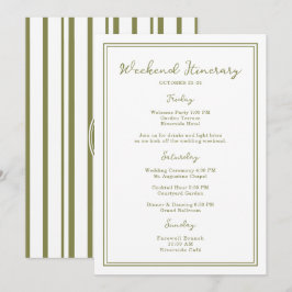 Convite Olive Green Wedding Weekend Itinerary Card
