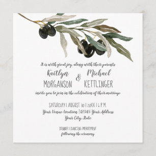 Convite Olive Leaf Folaves Branch Watercolor Casamento Ver