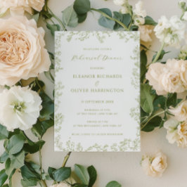 Convite Olive Line Art Floral Border Rehearsal Dinner