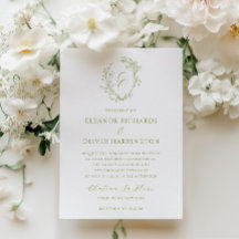 Olive Linha Arte Floral Monograma Brasão Casamento