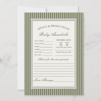 Convite Olive Martini Striped Green Advice for Baby Card
