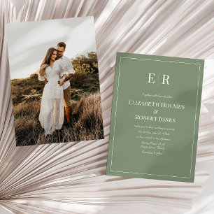 Convite Olive Minimalista Monograma & Foto Casamento