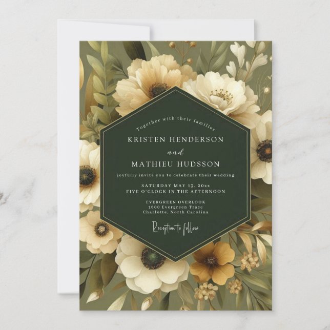 Convite Olive Moody Anemone Wedding (Frente)