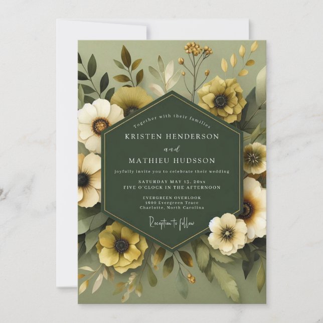 Convite Olive Muted Flora Wedding (Frente)