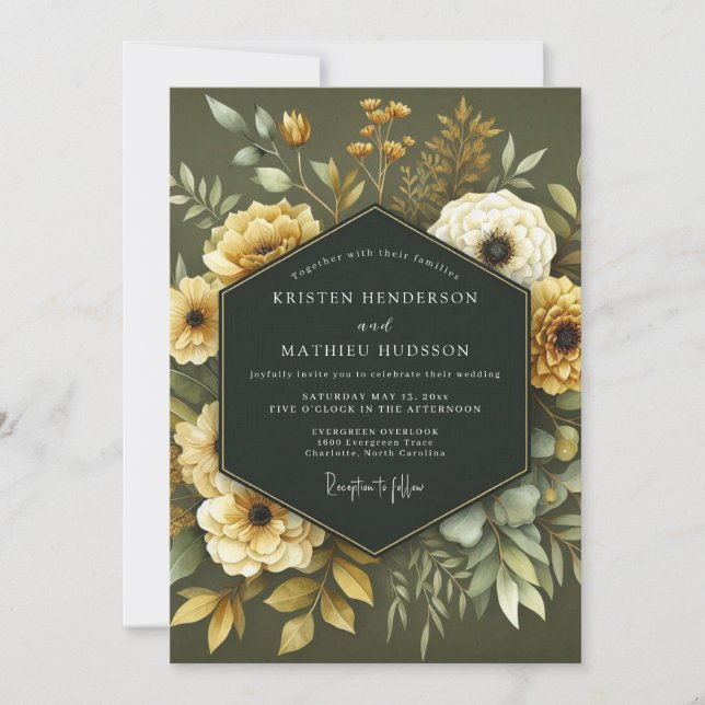 Convite Olive Ochre Botanical Wedding (Frente)