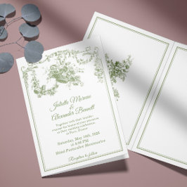 Convite Olive Sage Toile de Jouy Paris Wedding Invitation