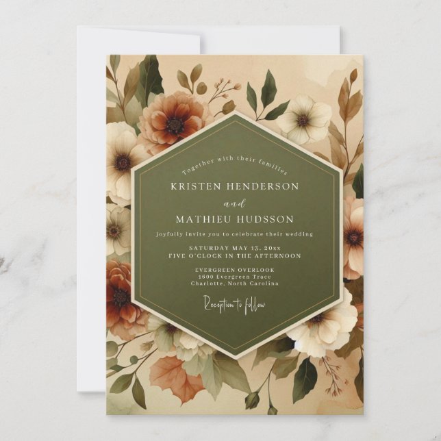 Convite Olive Terracotta Autumnal Wedding (Frente)