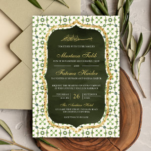 Convite Olive Verde e Dourado Azulejo Marroquino Islâmico 