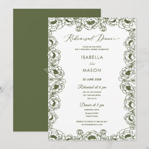 Convite OLIVE VERDE FLORAL clássico simples ENSAIO