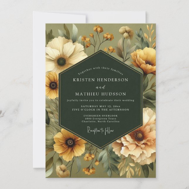 Convite Olive Vintage Bloom Wedding (Frente)