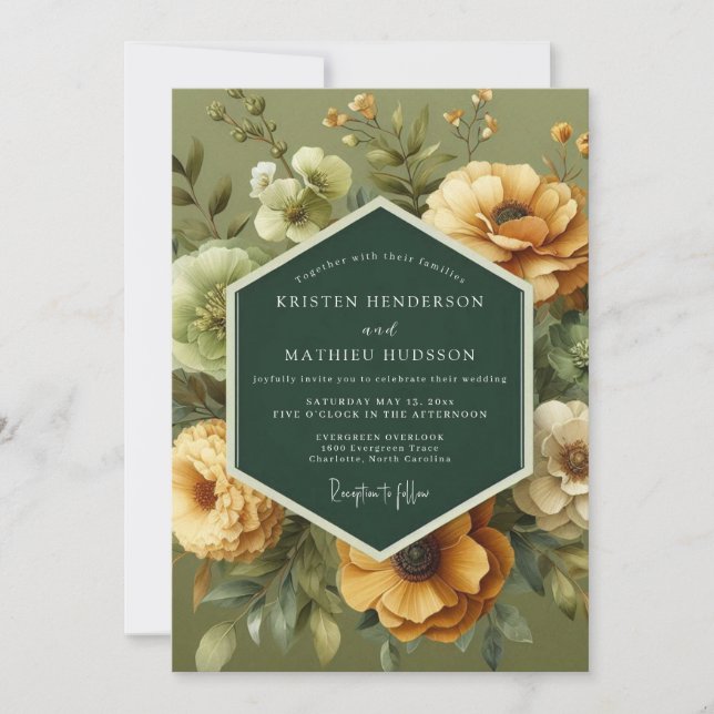 Convite Olive Vintage Meadow Wedding (Frente)