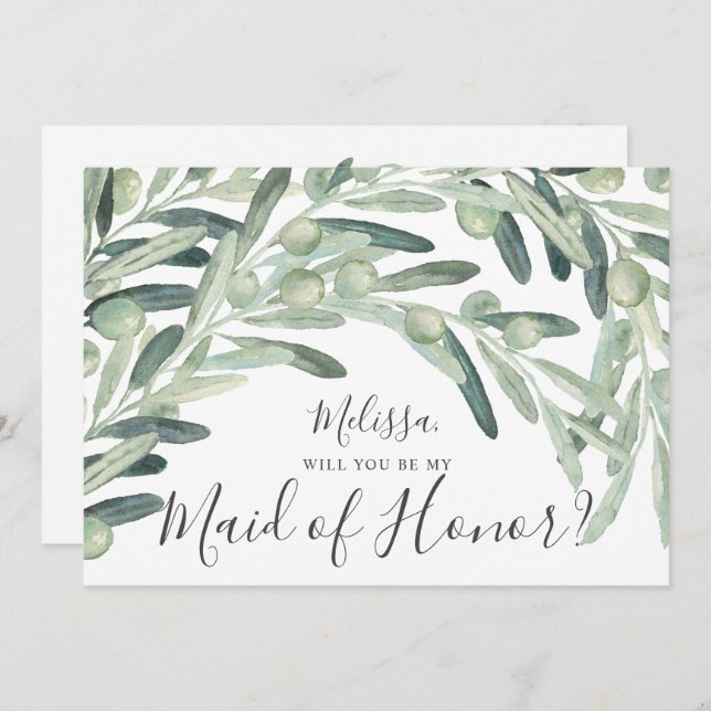 Convite Olive Você Será Minha Madrinha de casamento (Frente/Verso)