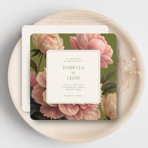Convite Oliveira e Marfim   Vintage Floral Rosa Wedding
