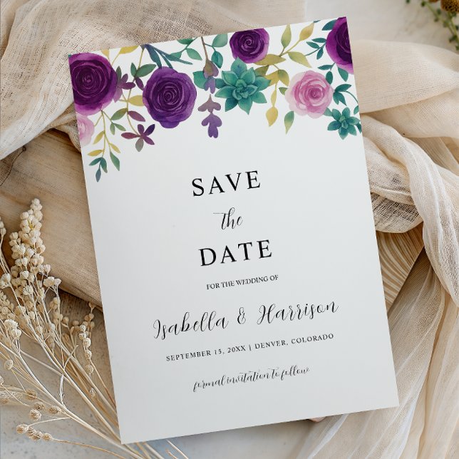 Convite OLIVIA | Purple Floral Save the Date Template (Criador carregado)