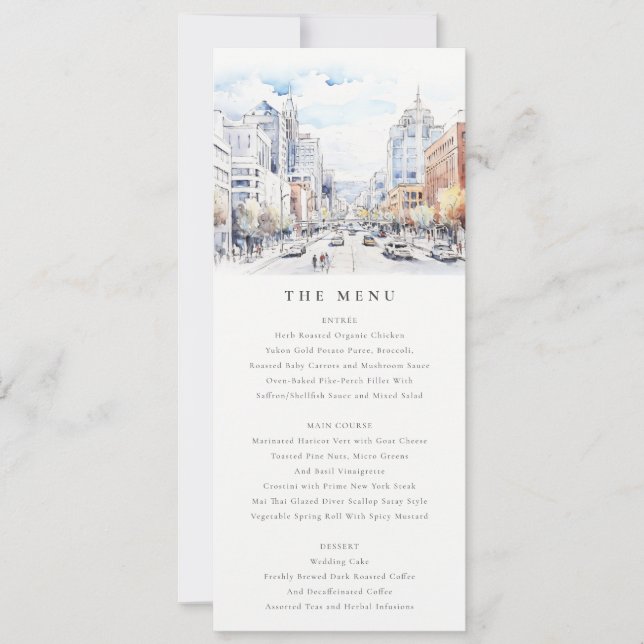 Convite Omaha Nebraska Watercolor Landscape Wedding  Menu (Frente)