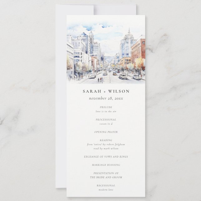 Convite Omaha Nebraska Watercolor Scape Wedding Program (Frente)