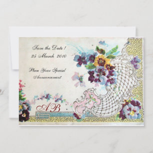 Convite OMANTICA Floral Azul Rosa Branco Monograma de Casa