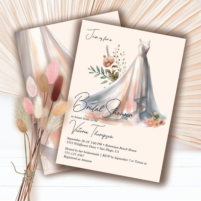 Convite Ombre Boho Chá de panela floral de vestidos (Criador carregado)