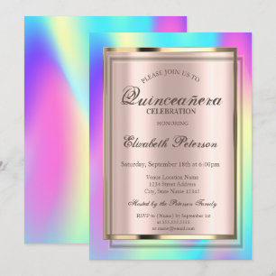 Convite Ombre Colorido Quadro Holográfico Quinceañera