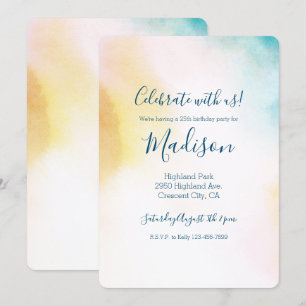 Convite Ombre Dourado Amarelo Azul