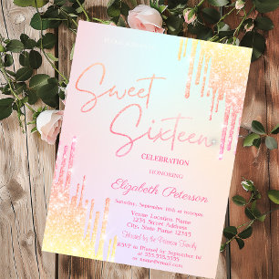 Convite Ombre Glitter Drips Colorido Sweet 16