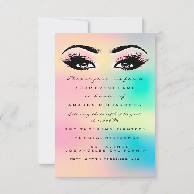 Convite Ombre Holographic Bubble Bridal Sweet 16th Eyelash (Frente)