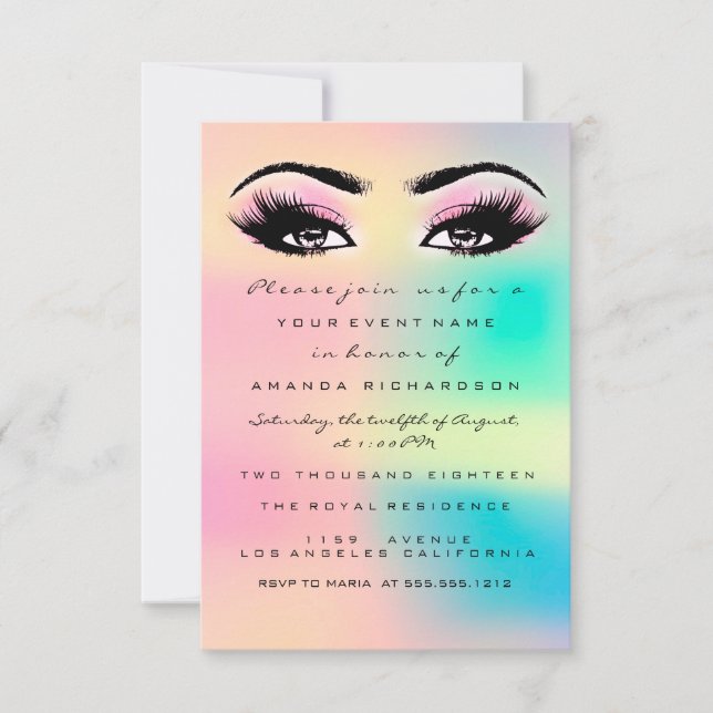 Convite Ombre Holographic Pastel Bridal Sweet 16th Eyelash (Frente)