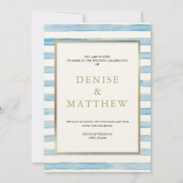 Convite Omphalodes Blue Watercolor Striper & Dourado Lette