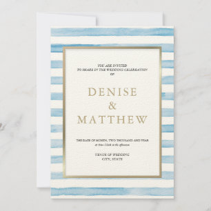 Convite Omphalodes Faixa de Aquarela Azul e Letreiro Doura